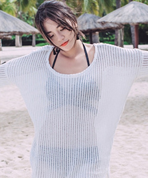 DAY CLOSET（デイ クローゼット）の「レディース シースルーオーバーサイズ透かし編みニットトップス（その他トップス・レディース・ホワイト/ブラック・ONE SIZE）」の6枚目の写真