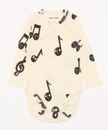 Mini Rodini（ミニロディーニ）の「mini rodini / 音符柄 ロングスリーブ ボディ（ロンパース・キッズ）」