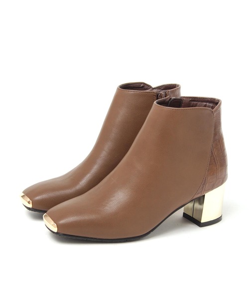 grandfleur（グランドフルール）の「異素材使いのメタリックヒール/ショートブーツ（ブーツ・レディース・ブラック/ブラウン/アイボリー・LL/S/M/L）」の6枚目の写真