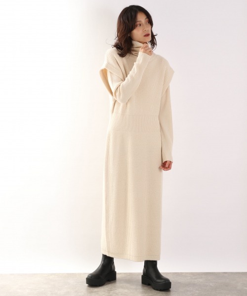 LOWRYS FARM(ローリーズファーム)の「タートルレイヤード2Pワンピース 919273(ワンピース・レディース・ダークブラウン/ブルー/アイボリー・FREE)」の2枚目の写真