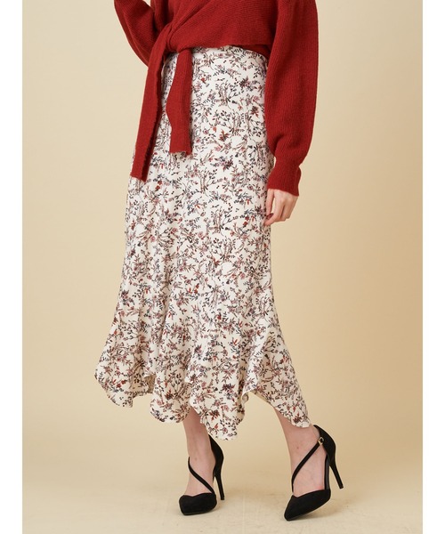 ROYAL PARTY（ロイヤルパーティー）の「フラワープリントエスカルゴスカート（スカート・レディース・ブラック/ブラウン/オフホワイト・FREE）」の2枚目の写真