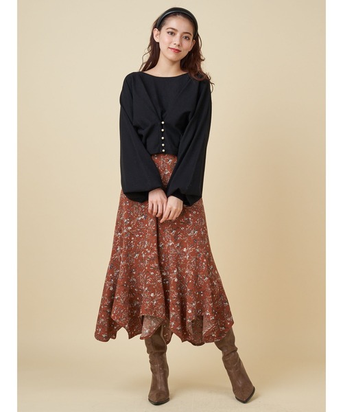 ROYAL PARTY（ロイヤルパーティー）の「フラワープリントエスカルゴスカート（スカート・レディース・ブラック/ブラウン/オフホワイト・FREE）」の5枚目の写真