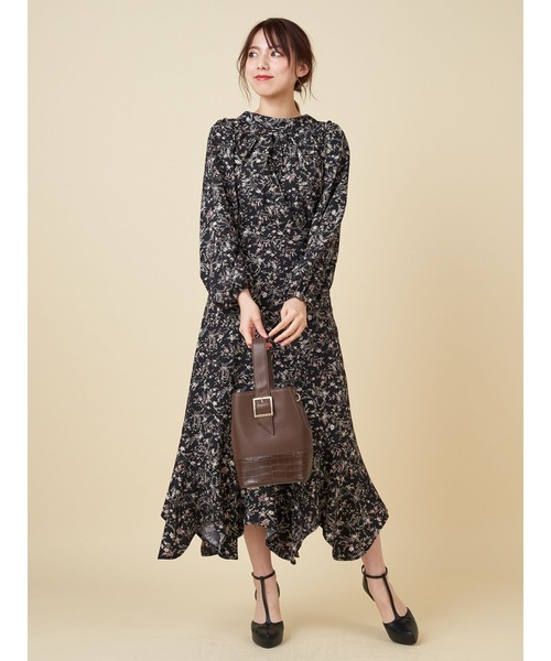 ROYAL PARTY（ロイヤルパーティー）の「フラワープリントエスカルゴスカート（スカート・レディース・ブラック/ブラウン/オフホワイト・FREE）」の6枚目の写真