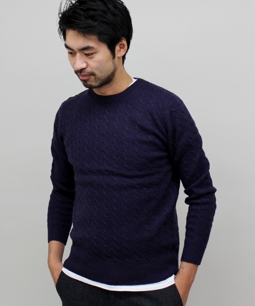 JOURNAL STANDARD(ジャーナルスタンダード)の「スラブウールケーブルニット #○(ニット/セーター・メンズ・ホワイト/グレー/ヘザ-グレー/ネイビー/パープル・LARGE/MEDIUM/X-LARGE)」の1枚目の写真