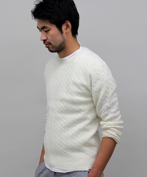 JOURNAL STANDARD(ジャーナルスタンダード)の「スラブウールケーブルニット #○(ニット/セーター・メンズ・ホワイト/グレー/ヘザ-グレー/ネイビー/パープル・LARGE/MEDIUM/X-LARGE)」の2枚目の写真