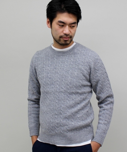 JOURNAL STANDARD(ジャーナルスタンダード)の「スラブウールケーブルニット #○(ニット/セーター・メンズ・ホワイト/グレー/ヘザ-グレー/ネイビー/パープル・LARGE/MEDIUM/X-LARGE)」の4枚目の写真