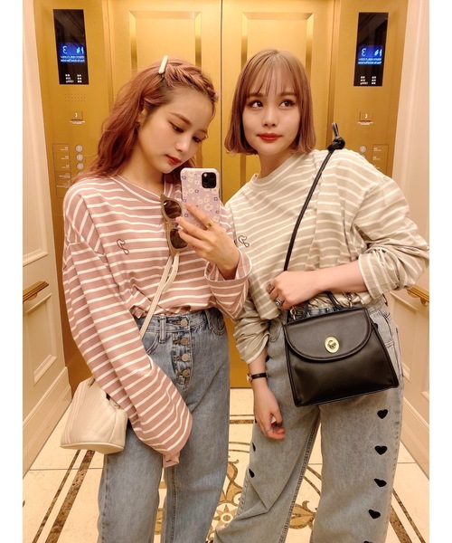 JUMELLE(ジュメロ)の「ボーダーロゴカットソー(Tシャツ/カットソー・レディース・ベージュ/ピンク・FREE)」の4枚目の写真