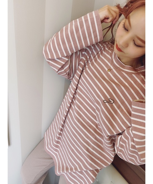 JUMELLE(ジュメロ)の「ボーダーロゴカットソー(Tシャツ/カットソー・レディース・ベージュ/ピンク・FREE)」の3枚目の写真