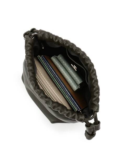 SOUP（スープ）の「◆ラムレザーミニ巾着バッグ（ハンドバッグ・レディース・ライトグリーン/チャコールグレー/アイボリー・00）」の9枚目の写真