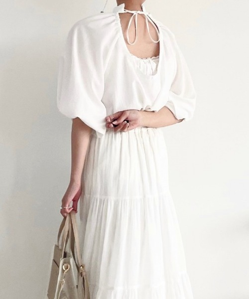 Heather（ヘザー）の「スタンドカラープルオーバー（5分袖）　952097（シャツ/ブラウス・レディース・ベージュ/ブラック/ホワイト・FREE）」の9枚目の写真