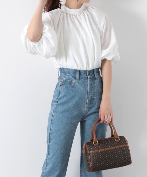 Heather（ヘザー）の「スタンドカラープルオーバー（5分袖）　952097（シャツ/ブラウス・レディース・ベージュ/ブラック/ホワイト・FREE）」の4枚目の写真