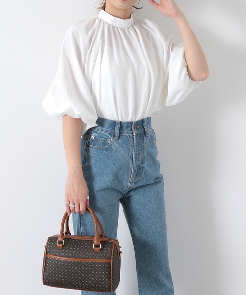 Heather（ヘザー）の「スタンドカラープルオーバー（5分袖）　952097（シャツ/ブラウス・レディース・ベージュ/ブラック/ホワイト・FREE）」の6枚目の写真