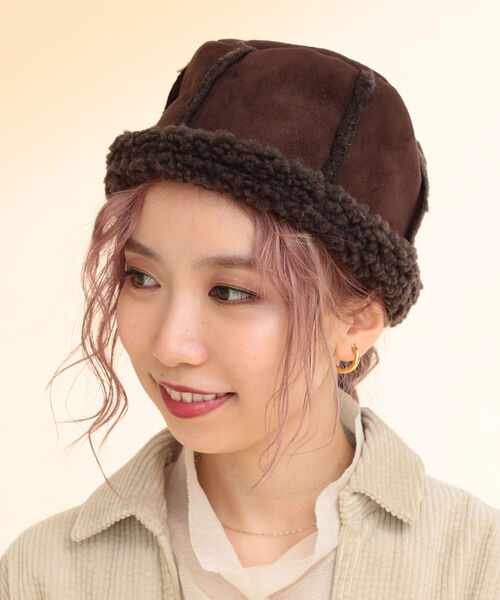 Ray BEAMS(レイビームス)の「Ray BEAMS / フェイク スエード ロールアップ 帽(ハット・レディース・ダークブラウン/ブラウン系その他3・ONE SIZE)」の2枚目の写真