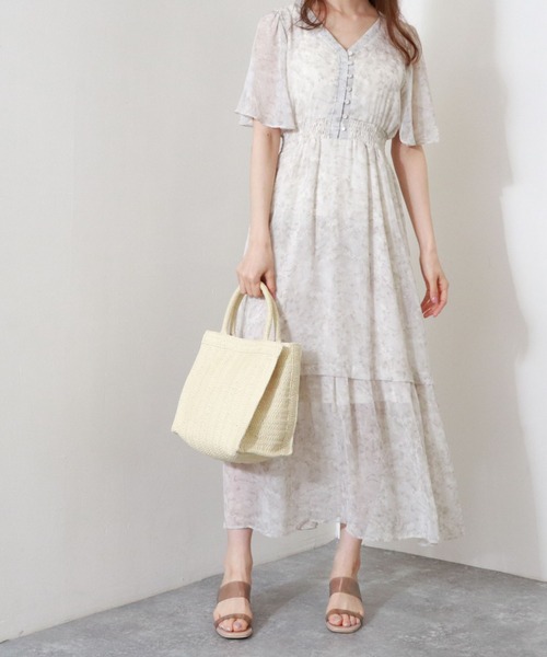 archives（アルシーヴ）の「花柄ティアードワンピース（ワンピース・レディース・オレンジ/グリーン/シルバーグレー・MEDIUM）」の2枚目の写真