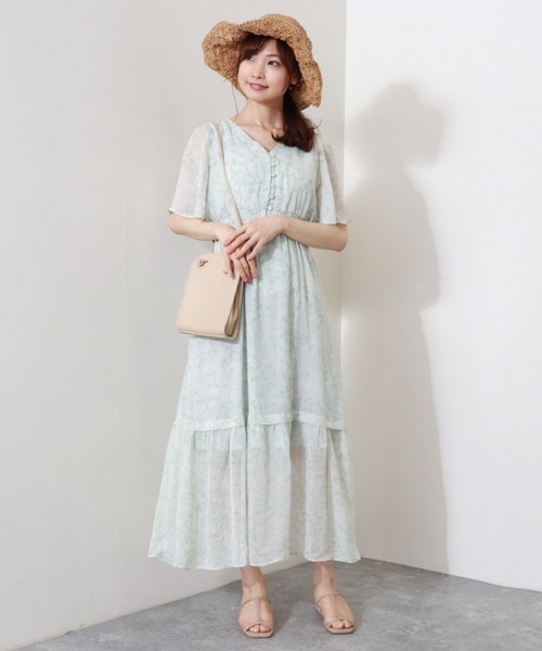 archives（アルシーヴ）の「花柄ティアードワンピース（ワンピース・レディース・オレンジ/グリーン/シルバーグレー・MEDIUM）」の6枚目の写真