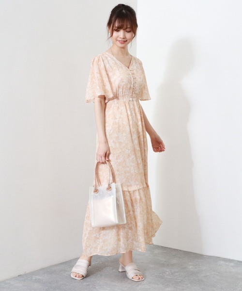 archives（アルシーヴ）の「花柄ティアードワンピース（ワンピース・レディース・オレンジ/グリーン/シルバーグレー・MEDIUM）」の4枚目の写真