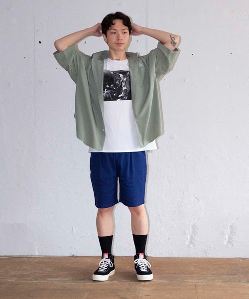 bonjour bonsoir（ボンジュール　ボンソワール）の「【bonjour bonsoir】ドロップショルダー半袖シャツ（シャツ/ブラウス・メンズ・ベージュ/サックスブルー/グリーン/スミクロ・M/L/XL）」の20枚目の写真