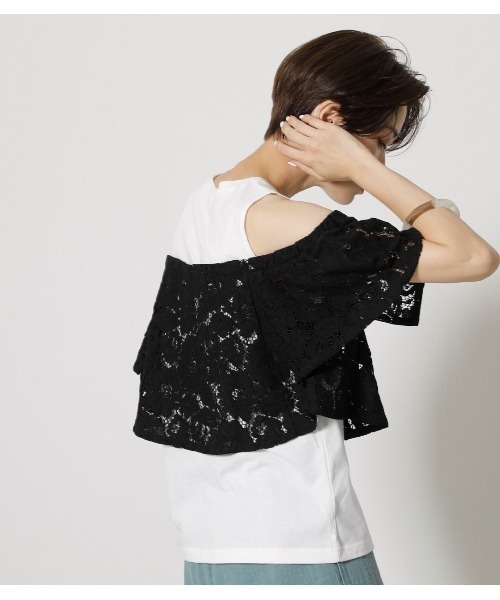 AZUL by moussy（アズールバイマウジー）の「LACE LAYERED RUFFLE TOPS/レースレイヤードラッフルトップス（タンクトップ・レディース・ブラック/ライトグリーン/ダークベージュ・MEDIUM/SMALL）」の20枚目の写真