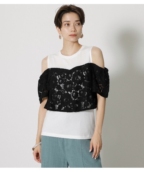 AZUL by moussy（アズールバイマウジー）の「LACE LAYERED RUFFLE TOPS/レースレイヤードラッフルトップス（タンクトップ・レディース・ブラック/ライトグリーン/ダークベージュ・MEDIUM/SMALL）」の16枚目の写真
