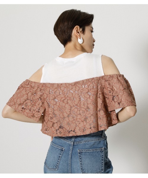 AZUL by moussy（アズールバイマウジー）の「LACE LAYERED RUFFLE TOPS/レースレイヤードラッフルトップス（タンクトップ・レディース・ブラック/ライトグリーン/ダークベージュ・MEDIUM/SMALL）」の17枚目の写真
