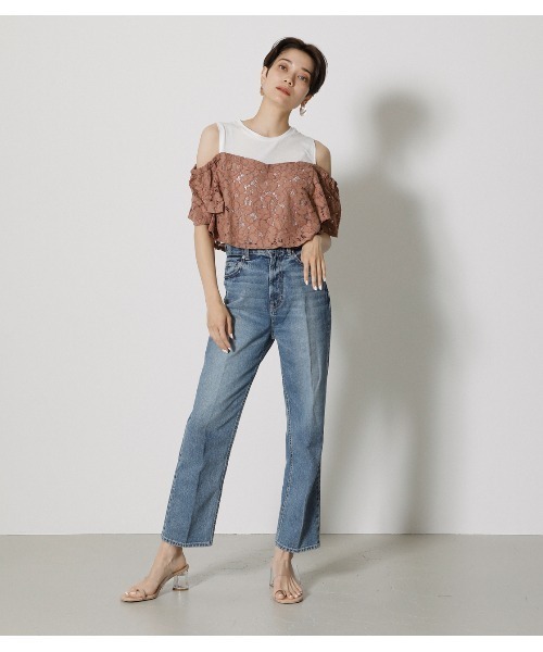 AZUL by moussy（アズールバイマウジー）の「LACE LAYERED RUFFLE TOPS/レースレイヤードラッフルトップス（タンクトップ・レディース・ブラック/ライトグリーン/ダークベージュ・MEDIUM/SMALL）」の9枚目の写真