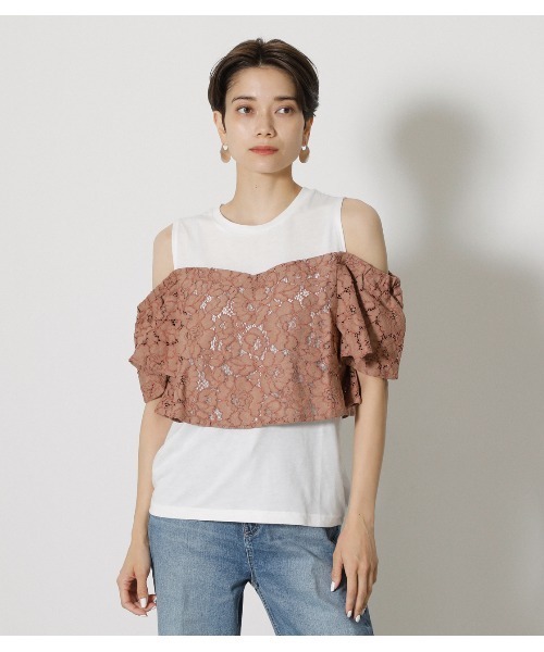 AZUL by moussy（アズールバイマウジー）の「LACE LAYERED RUFFLE TOPS/レースレイヤードラッフルトップス（タンクトップ・レディース・ブラック/ライトグリーン/ダークベージュ・MEDIUM/SMALL）」の5枚目の写真
