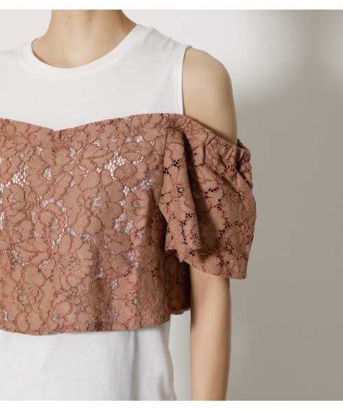 AZUL by moussy（アズールバイマウジー）の「LACE LAYERED RUFFLE TOPS/レースレイヤードラッフルトップス（タンクトップ・レディース・ブラック/ライトグリーン/ダークベージュ・MEDIUM/SMALL）」の14枚目の写真