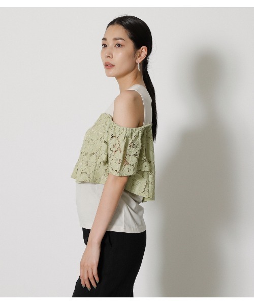 AZUL by moussy（アズールバイマウジー）の「LACE LAYERED RUFFLE TOPS/レースレイヤードラッフルトップス（タンクトップ・レディース・ブラック/ライトグリーン/ダークベージュ・MEDIUM/SMALL）」の19枚目の写真