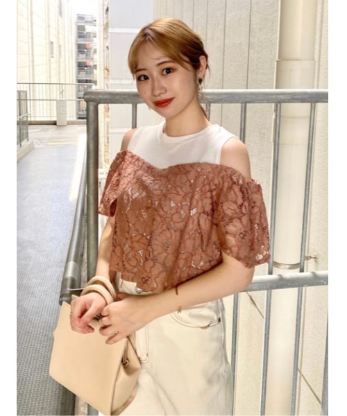 AZUL by moussy（アズールバイマウジー）の「LACE LAYERED RUFFLE TOPS/レースレイヤードラッフルトップス（タンクトップ・レディース・ブラック/ライトグリーン/ダークベージュ・MEDIUM/SMALL）」の10枚目の写真