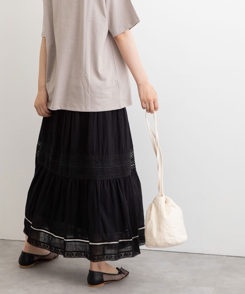 POU DOU DOU(プードゥドゥ)の「空羽コットンティアードスカート(スカート・レディース・ブラック/オフホワイト・3)」の2枚目の写真