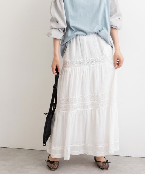 POU DOU DOU(プードゥドゥ)の「空羽コットンティアードスカート(スカート・レディース・ブラック/オフホワイト・3)」の3枚目の写真