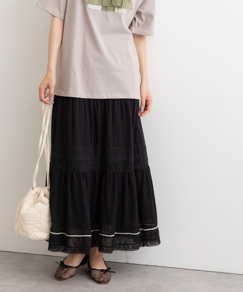 POU DOU DOU(プードゥドゥ)の「空羽コットンティアードスカート(スカート・レディース・ブラック/オフホワイト・3)」の13枚目の写真