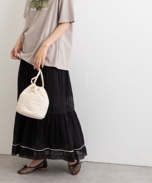 POU DOU DOU(プードゥドゥ)の「空羽コットンティアードスカート(スカート・レディース・ブラック/オフホワイト・3)」の9枚目の写真