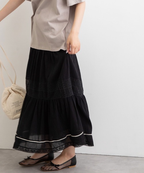 POU DOU DOU(プードゥドゥ)の「空羽コットンティアードスカート(スカート・レディース・ブラック/オフホワイト・3)」の7枚目の写真