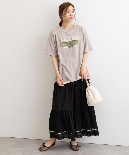 POU DOU DOU(プードゥドゥ)の「空羽コットンティアードスカート(スカート・レディース・ブラック/オフホワイト・3)」の21枚目の写真