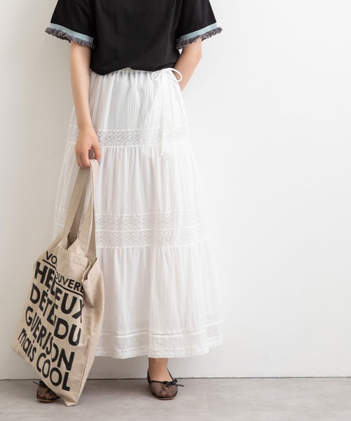 POU DOU DOU(プードゥドゥ)の「空羽コットンティアードスカート(スカート・レディース・ブラック/オフホワイト・3)」の14枚目の写真