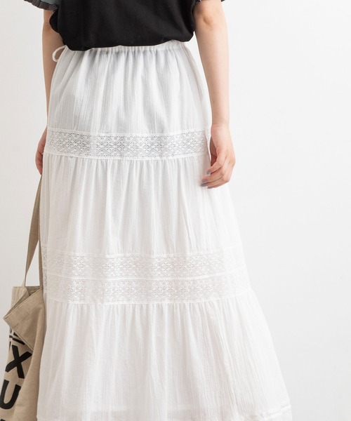 POU DOU DOU(プードゥドゥ)の「空羽コットンティアードスカート(スカート・レディース・ブラック/オフホワイト・3)」の10枚目の写真