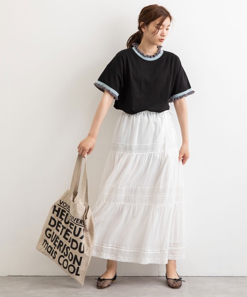 POU DOU DOU(プードゥドゥ)の「空羽コットンティアードスカート(スカート・レディース・ブラック/オフホワイト・3)」の8枚目の写真