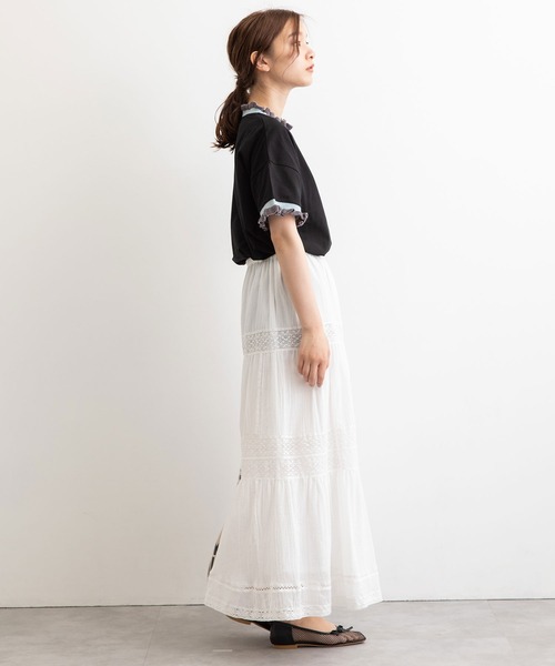 POU DOU DOU(プードゥドゥ)の「空羽コットンティアードスカート(スカート・レディース・ブラック/オフホワイト・3)」の22枚目の写真