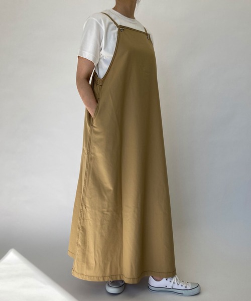 BROOKLYN OVERALL（ブルックリンオーバーオール）の「強撚オックスマキシキャミワンピース（ワンピース・レディース・ベージュ/ネイビー・FREE）」の2枚目の写真