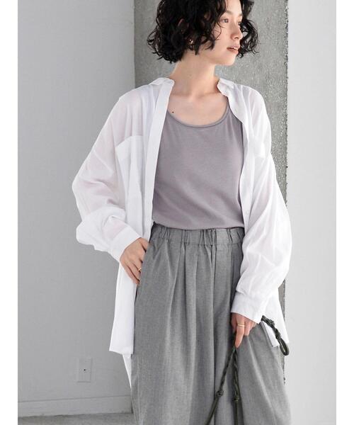 AMERICAN HOLIC（アメリカンホリック）の「Wポケットバックタックシャツチュニック（Tシャツ/カットソー・レディース・ストライプ/オフホワイト/チェック・L/M）」の7枚目の写真