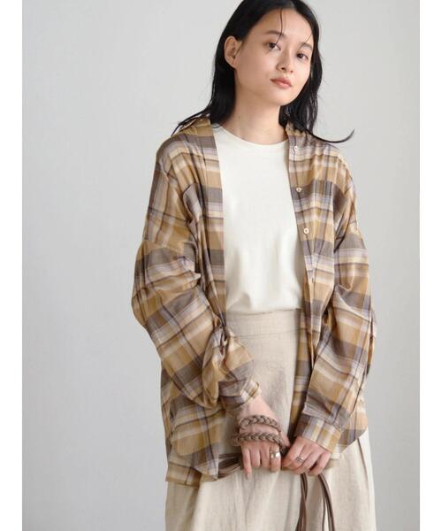 AMERICAN HOLIC（アメリカンホリック）の「Wポケットバックタックシャツチュニック（Tシャツ/カットソー・レディース・ストライプ/オフホワイト/チェック・L/M）」の9枚目の写真