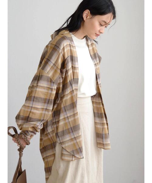 AMERICAN HOLIC（アメリカンホリック）の「Wポケットバックタックシャツチュニック（Tシャツ/カットソー・レディース・ストライプ/オフホワイト/チェック・L/M）」の10枚目の写真