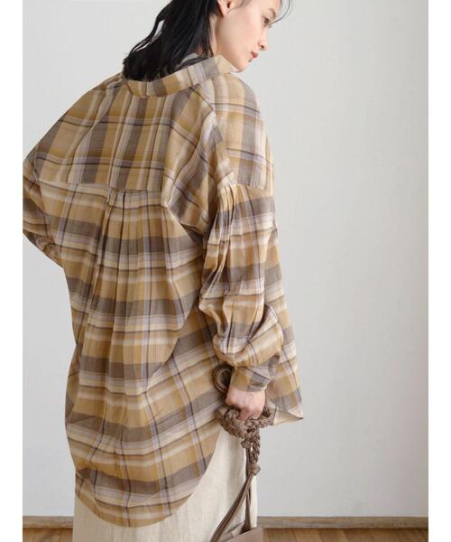 AMERICAN HOLIC（アメリカンホリック）の「Wポケットバックタックシャツチュニック（Tシャツ/カットソー・レディース・ストライプ/オフホワイト/チェック・L/M）」の13枚目の写真
