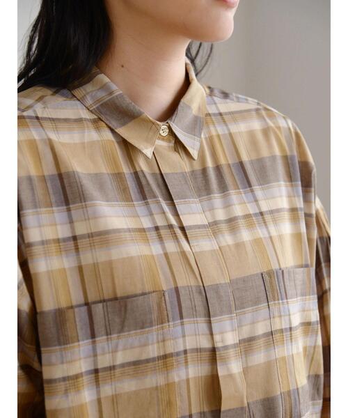 AMERICAN HOLIC（アメリカンホリック）の「Wポケットバックタックシャツチュニック（Tシャツ/カットソー・レディース・ストライプ/オフホワイト/チェック・L/M）」の15枚目の写真