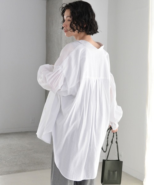 AMERICAN HOLIC（アメリカンホリック）の「Wポケットバックタックシャツチュニック（Tシャツ/カットソー・レディース・ストライプ/オフホワイト/チェック・L/M）」の2枚目の写真