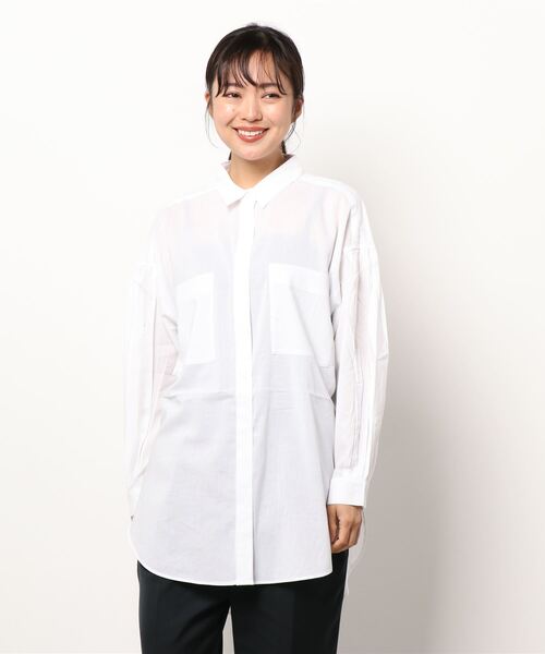 AMERICAN HOLIC（アメリカンホリック）の「Wポケットバックタックシャツチュニック（Tシャツ/カットソー・レディース・ストライプ/オフホワイト/チェック・L/M）」の5枚目の写真