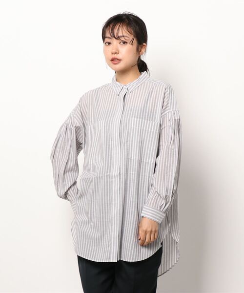 AMERICAN HOLIC（アメリカンホリック）の「Wポケットバックタックシャツチュニック（Tシャツ/カットソー・レディース・ストライプ/オフホワイト/チェック・L/M）」の6枚目の写真