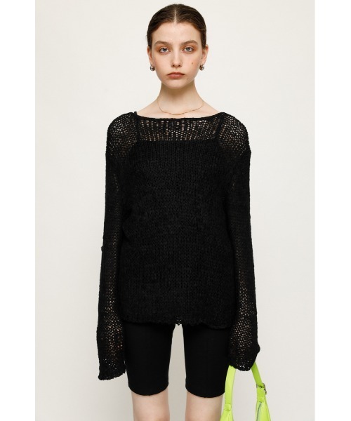 SLY（スライ）の「TAPE YARN TOPS テープヤーン トップス（ニット/セーター・レディース・ブラック/オフホワイト/ベージュ・FREE）」の4枚目の写真