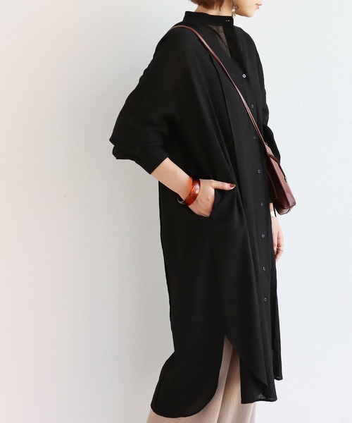 andme(アンドミー)の「コットンガーゼ長袖シアーシャツワンピース(シャツワンピース・レディース・グレー系その他/グリーン/ホワイト/ブラック・M)」の3枚目の写真